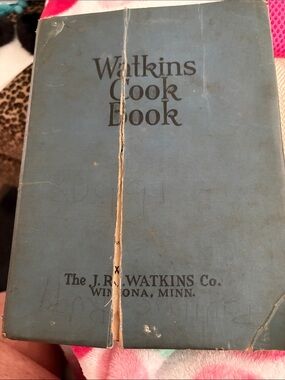 Watkins Cook Book Vintage Cookbook cover split/stained pages but no pages miss
